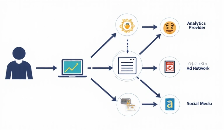 Diagram showing data flow between a user, a website, and multiple third-party services via cookies