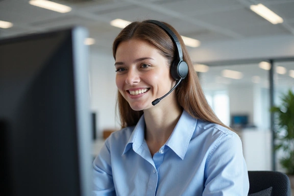 Customer service representative with a headset, offering support.
